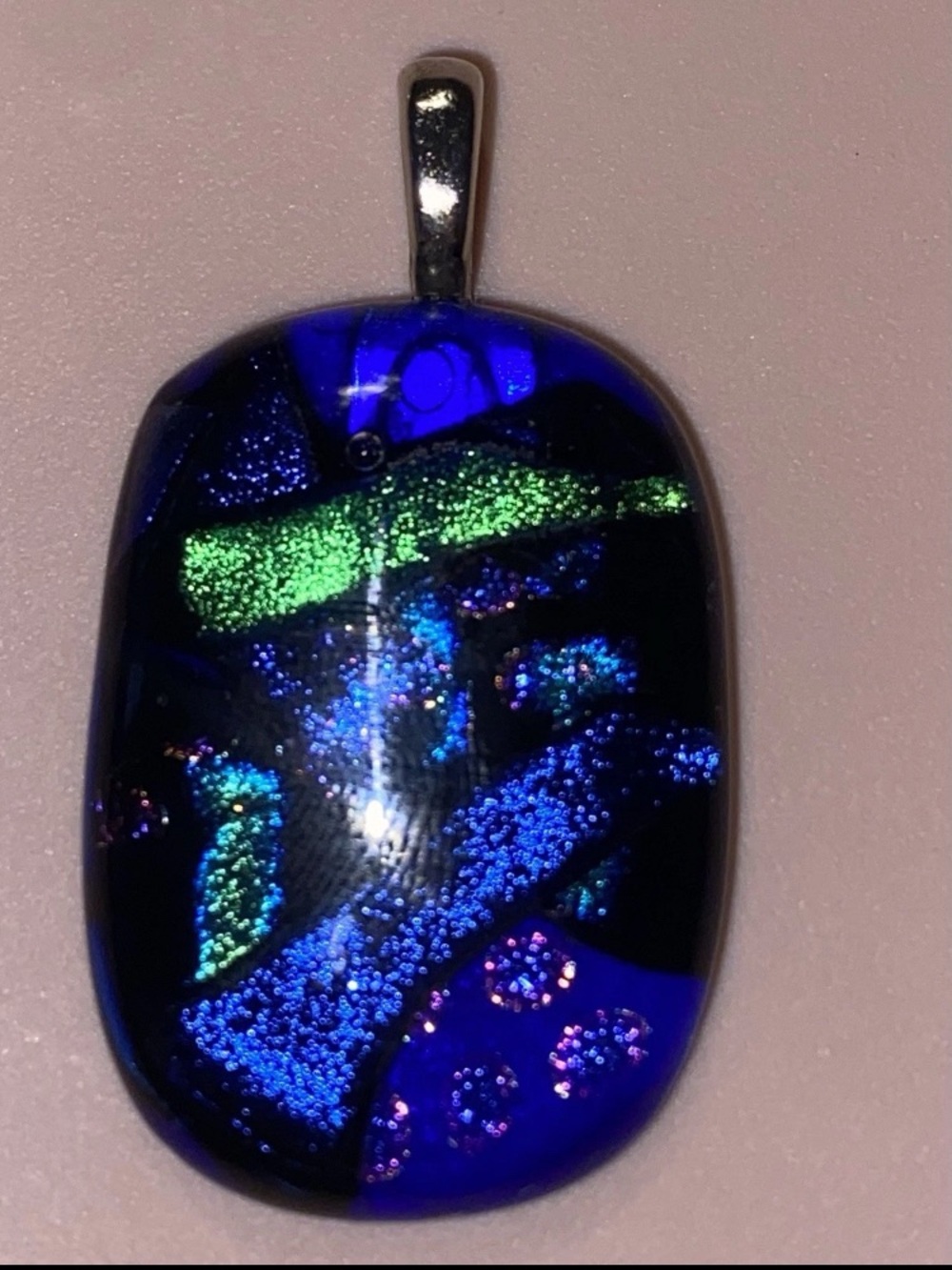 Fused Dichroic Glass Art Pendant For Sale 1 inch x 1.5 inch glass pendants